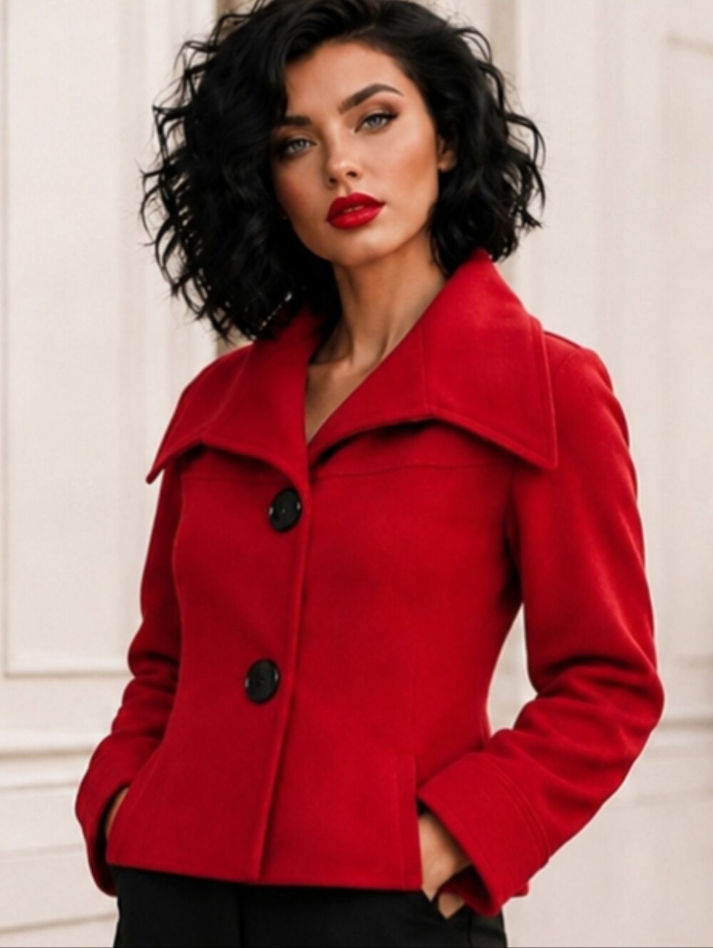 Zara Red 100% Wool Short Button Statement Jacket